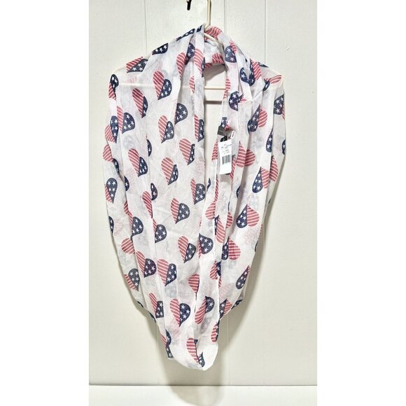 Patriotic American Flag Heart Infinity Scarf Stars Stripes Sheer Scarf Wrap NWT - Picture 1 of 5